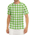 Pear Green And White Gingham Print Men's Short Sleeve Rash Guard