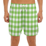 Pear Green And White Gingham Print Men's Split Running Shorts