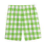 Pear Green And White Gingham Print Men's Sports Shorts