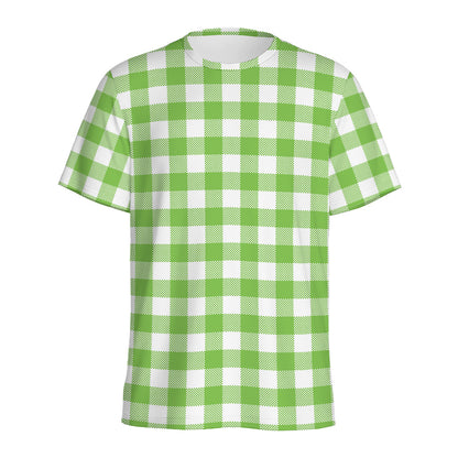 Pear Green And White Gingham Print Men's Sports T-Shirt