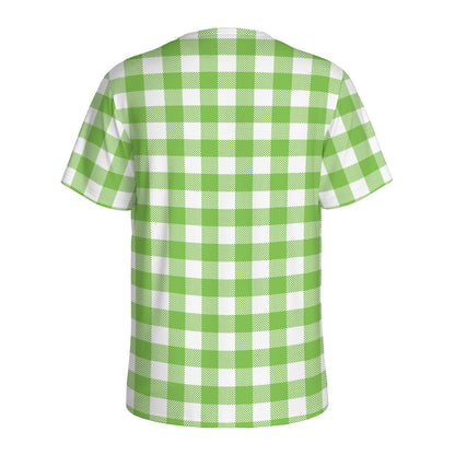 Pear Green And White Gingham Print Men's Sports T-Shirt