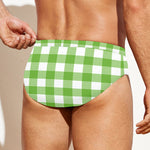 Pear Green And White Gingham Print Men's Swim Briefs