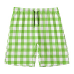 Pear Green And White Gingham Print Men's Swim Trunks