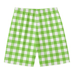 Pear Green And White Gingham Print Men's Swim Trunks
