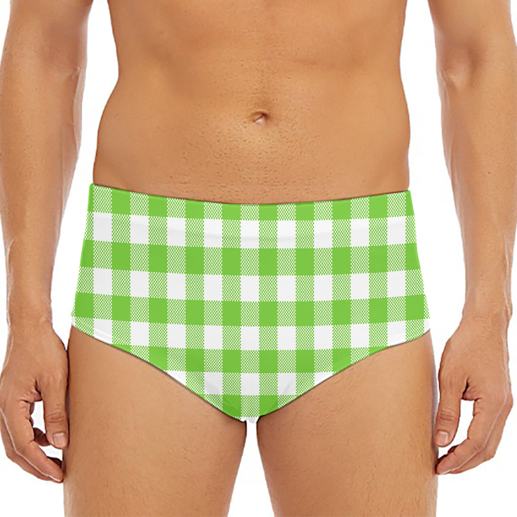 Pear Green And White Gingham Print Men's Triangle Swim Briefs