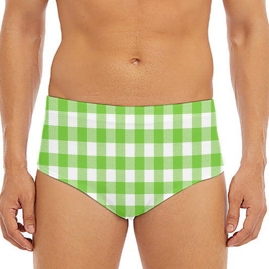 Pear Green And White Gingham Print Men's Triangle Swim Briefs