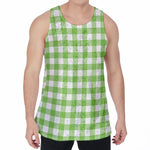 Pear Green And White Gingham Print Men's Velvet Tank Top