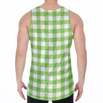 Pear Green And White Gingham Print Men's Velvet Tank Top