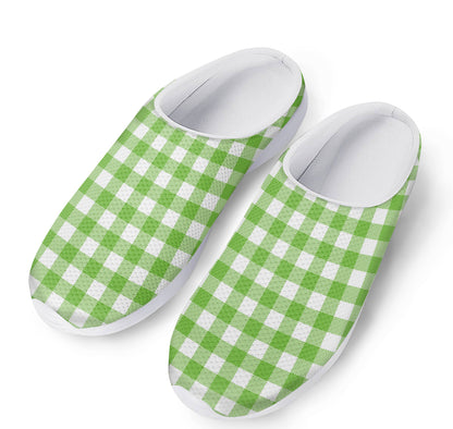 Pear Green And White Gingham Print Mesh Casual Shoes