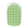 Pear Green And White Gingham Print Mesh Laundry Hamper