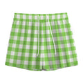 Pear Green And White Gingham Print Mesh Shorts