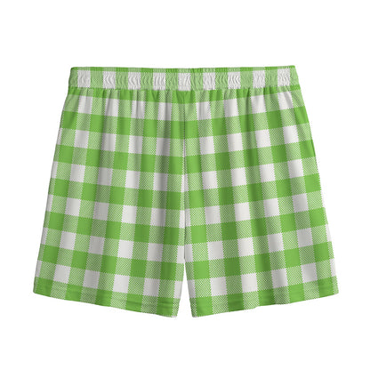 Pear Green And White Gingham Print Mesh Shorts