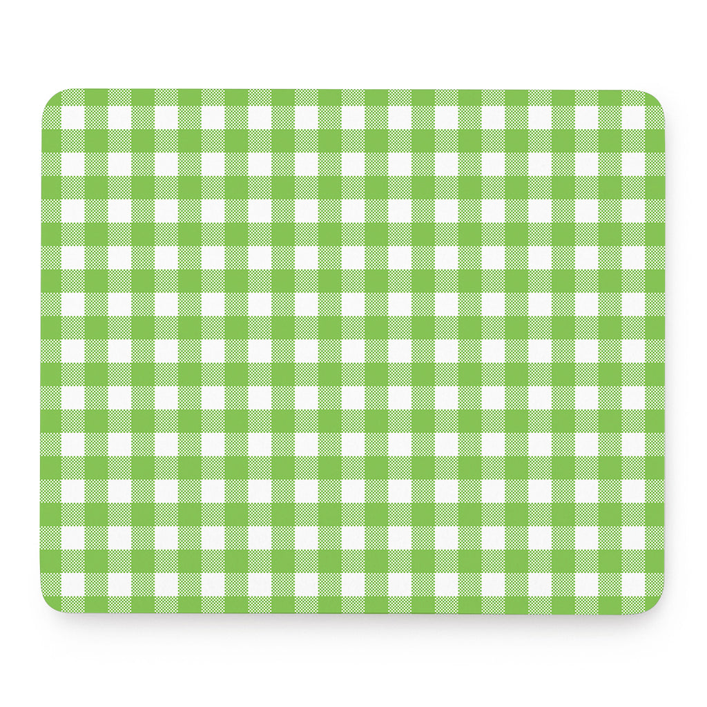 Pear Green And White Gingham Print Mouse Pad