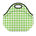 Pear Green And White Gingham Print Neoprene Lunch Bag