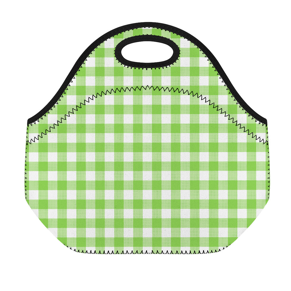Pear Green And White Gingham Print Neoprene Lunch Bag