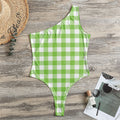 Pear Green And White Gingham Print One Shoulder Bodysuit