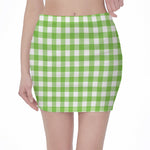 Pear Green And White Gingham Print Pencil Mini Skirt