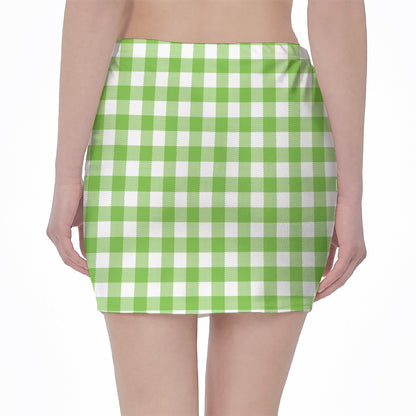 Pear Green And White Gingham Print Pencil Mini Skirt
