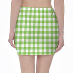 Pear Green And White Gingham Print Pencil Mini Skirt