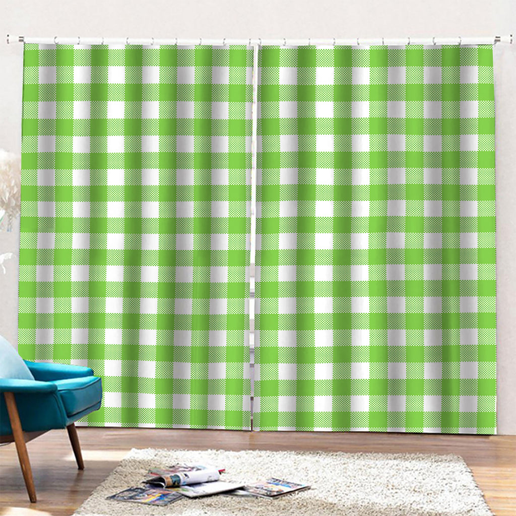Pear Green And White Gingham Print Pencil Pleat Curtains