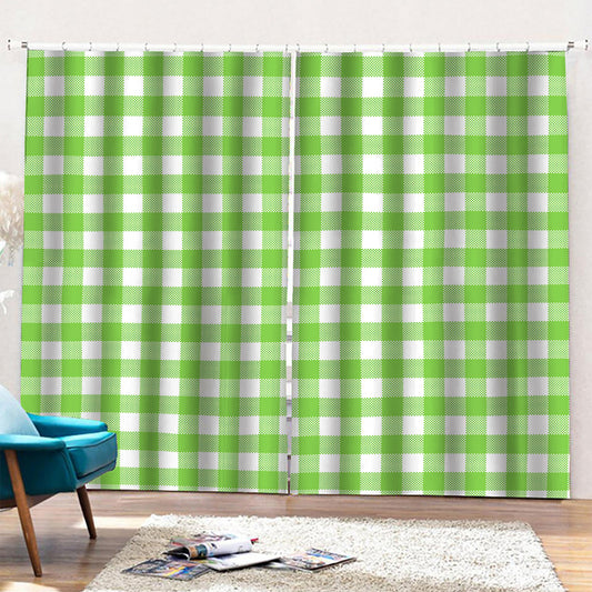 Pear Green And White Gingham Print Pencil Pleat Curtains