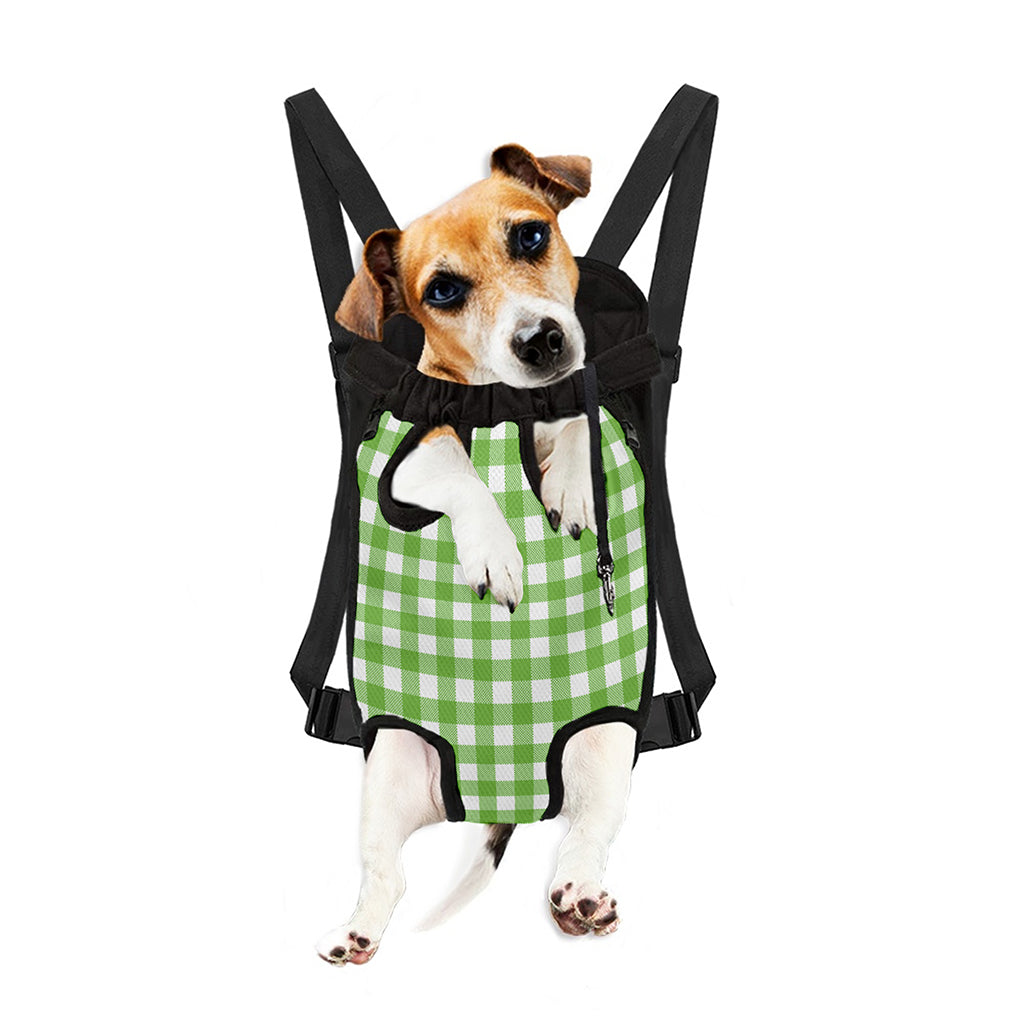 Pear Green And White Gingham Print Pet Carrier Backpack