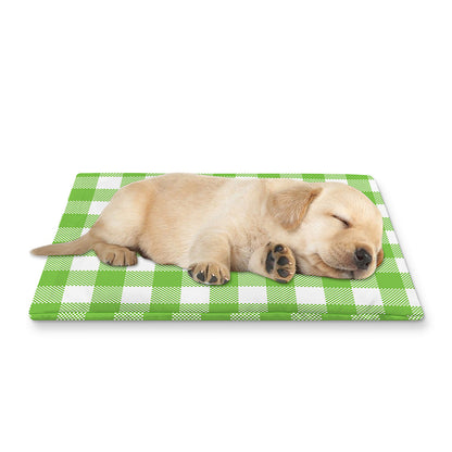 Pear Green And White Gingham Print Pet Cooling Mat Cover
