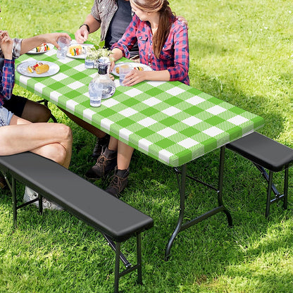 Pear Green And White Gingham Print Picnic Table Cover