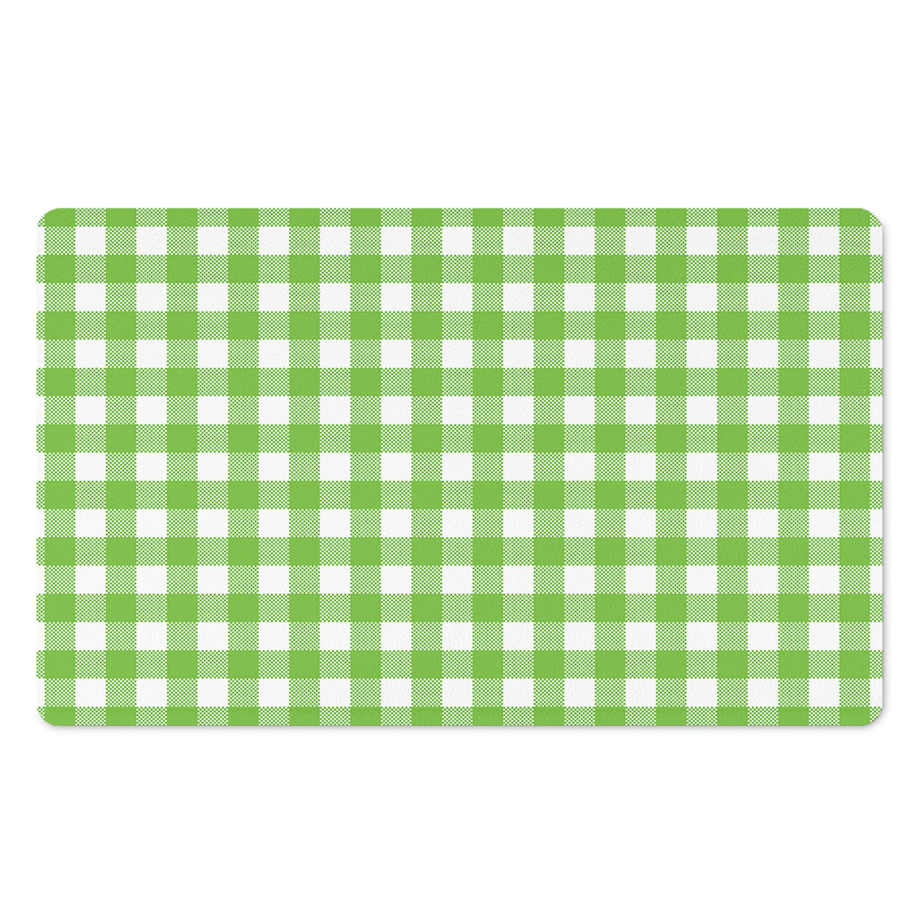 Pear Green And White Gingham Print Polyester Doormat