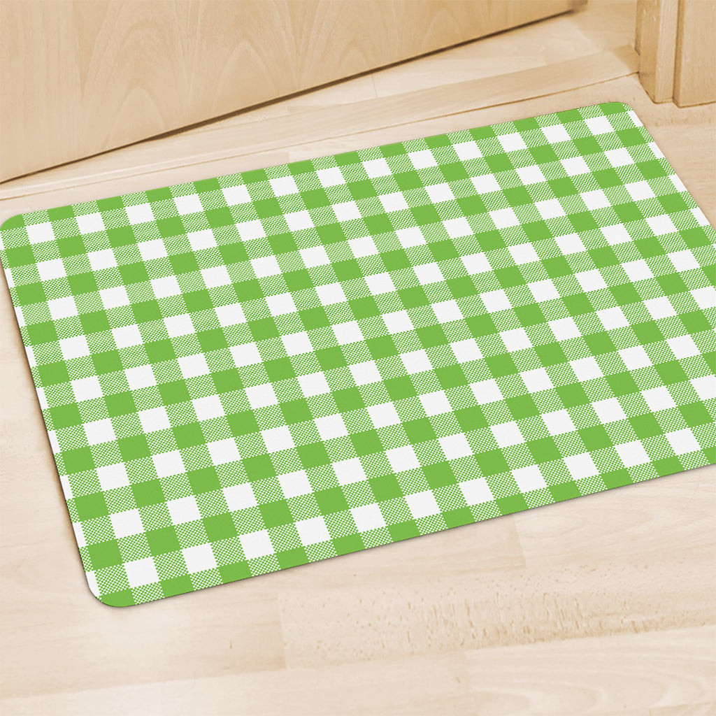 Pear Green And White Gingham Print Polyester Doormat