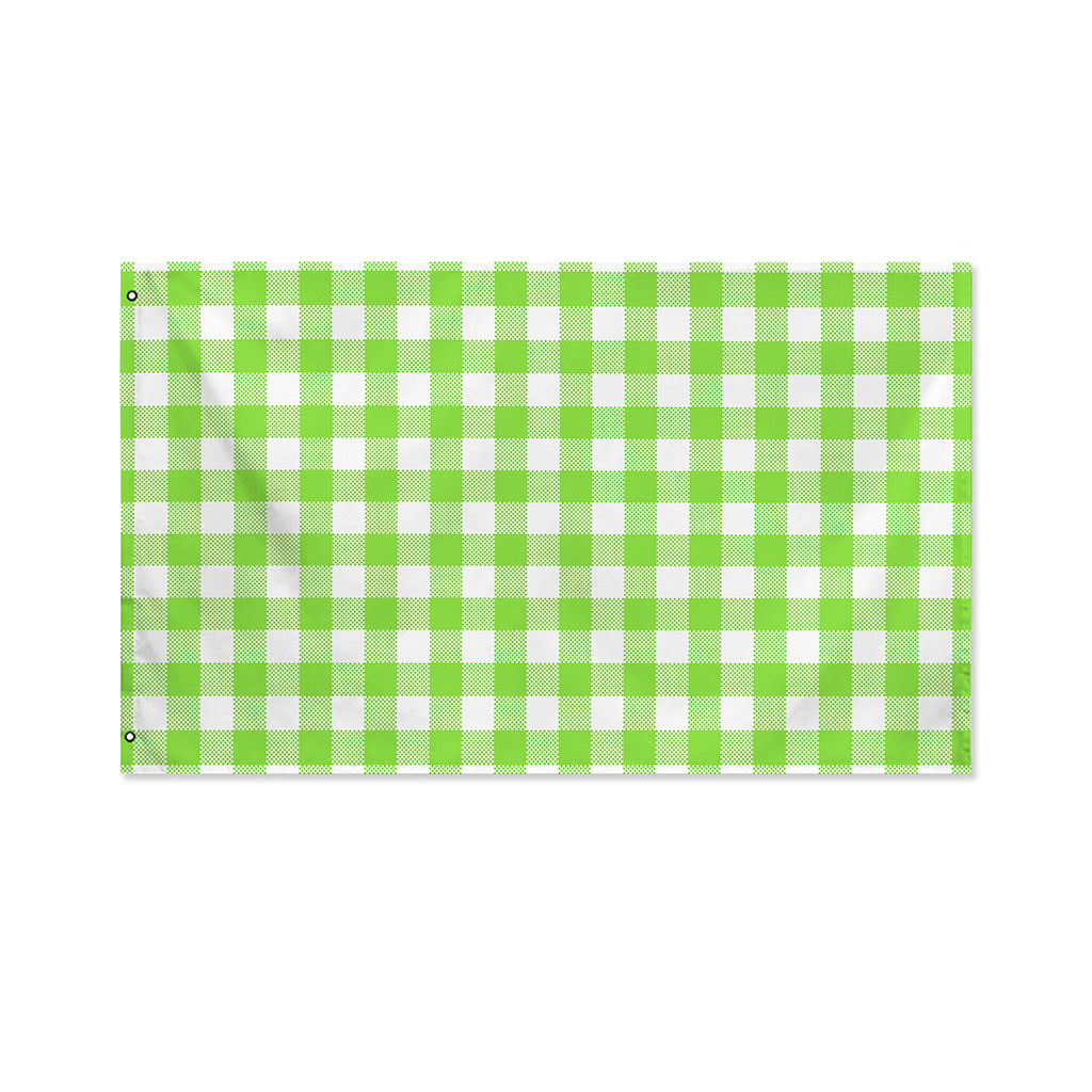 Pear Green And White Gingham Print Polyester Flag