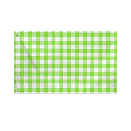 Pear Green And White Gingham Print Polyester Flag