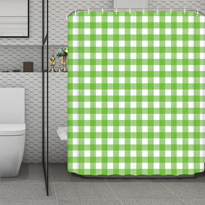 Pear Green And White Gingham Print Polyester Shower Curtain