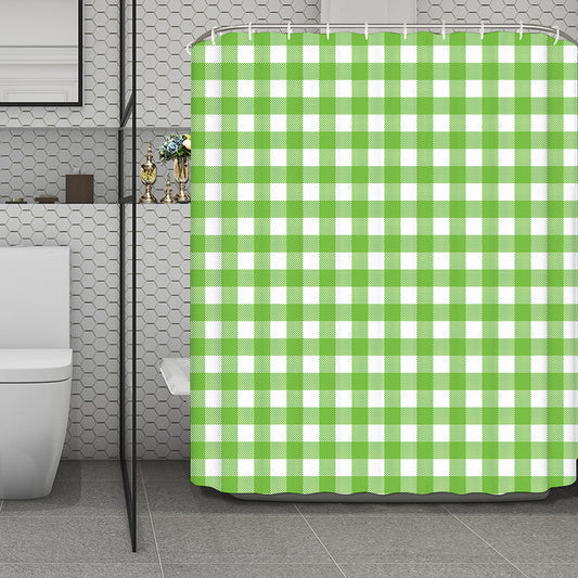 Pear Green And White Gingham Print Polyester Shower Curtain
