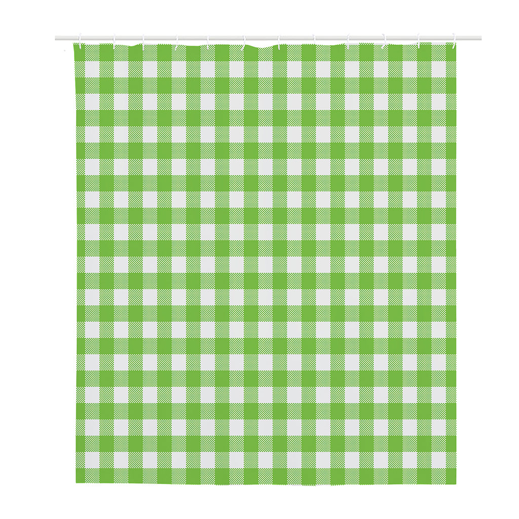 Pear Green And White Gingham Print Polyester Shower Curtain