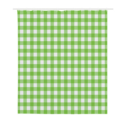 Pear Green And White Gingham Print Polyester Shower Curtain