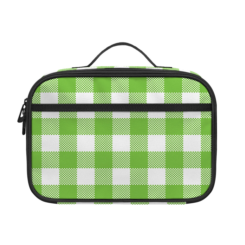 Pear Green And White Gingham Print Portable Lunch Bag