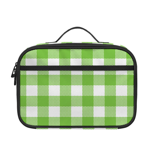 Pear Green And White Gingham Print Portable Lunch Bag