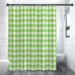 Pear Green And White Gingham Print Premium Shower Curtain