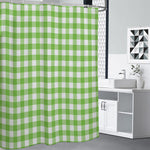 Pear Green And White Gingham Print Premium Shower Curtain