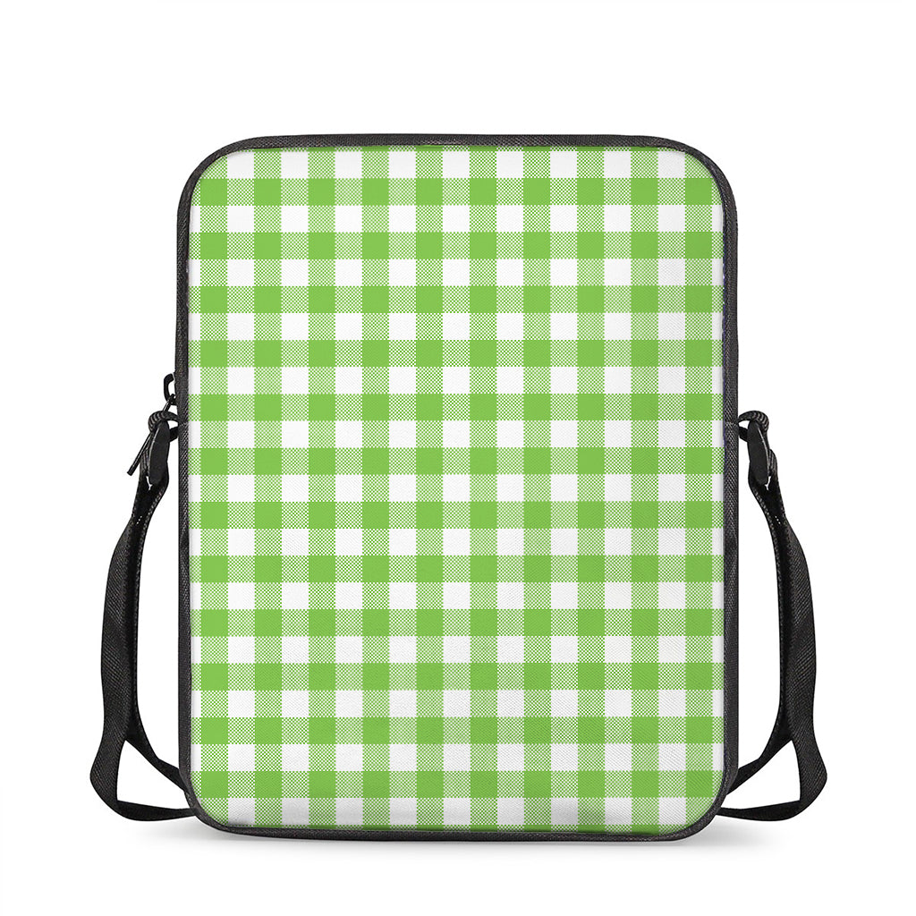 Pear Green And White Gingham Print Rectangular Crossbody Bag