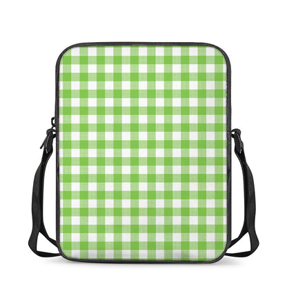 Pear Green And White Gingham Print Rectangular Crossbody Bag