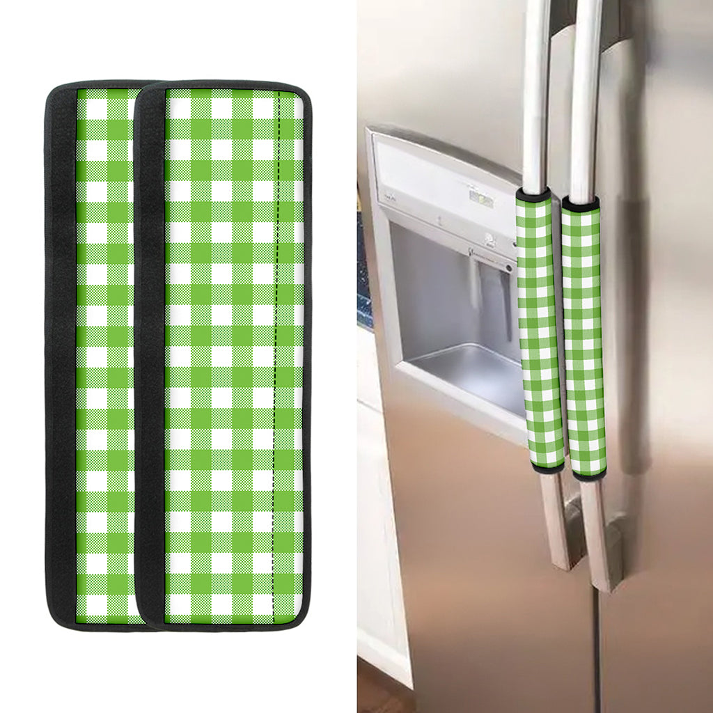 Pear Green And White Gingham Print Refrigerator Handle Covers