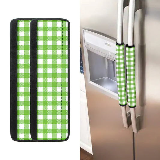 Pear Green And White Gingham Print Refrigerator Handle Covers