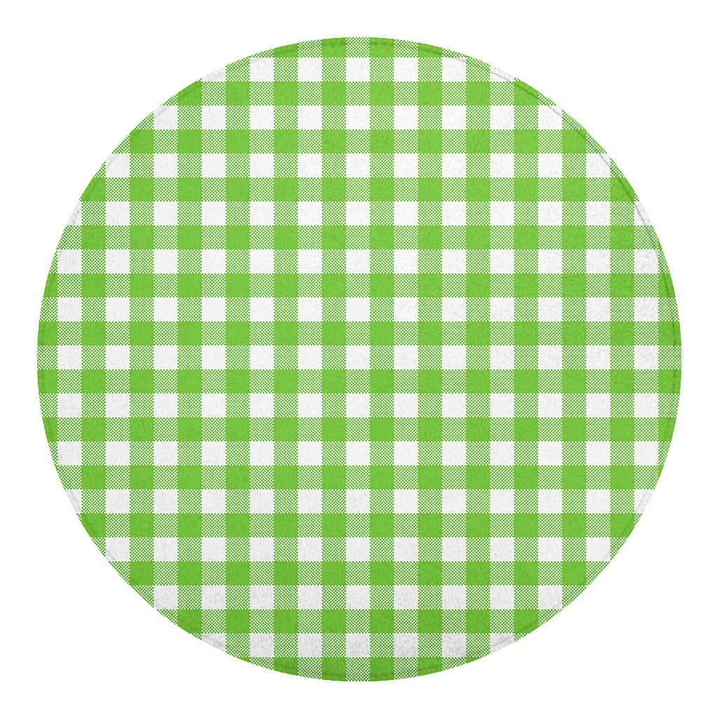 Pear Green And White Gingham Print Round Blanket