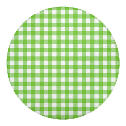 Pear Green And White Gingham Print Round Blanket