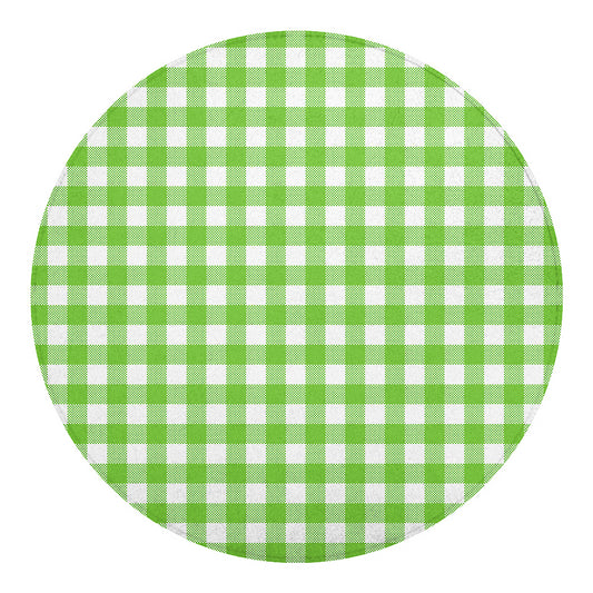 Pear Green And White Gingham Print Round Blanket