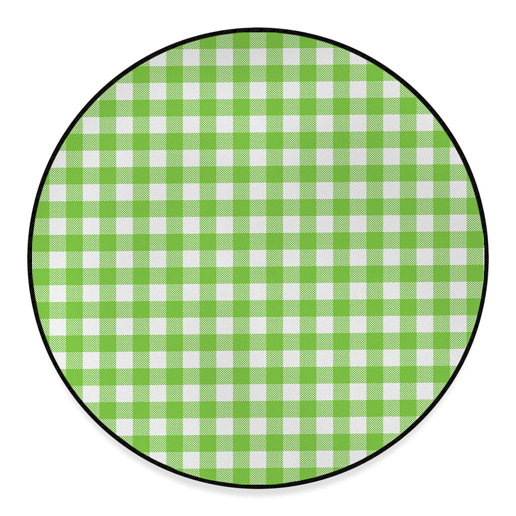 Pear Green And White Gingham Print Round Floor Mat