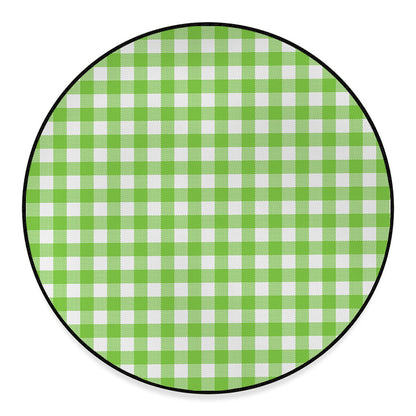 Pear Green And White Gingham Print Round Floor Mat