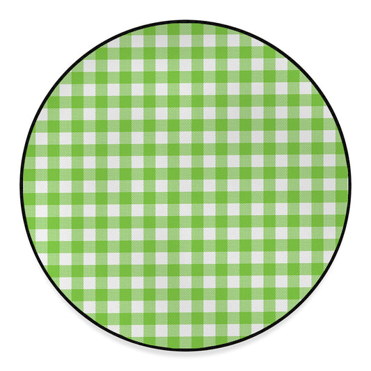 Pear Green And White Gingham Print Round Floor Mat